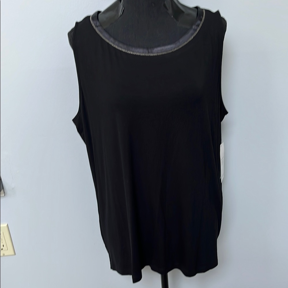 Chico's Black and Gray Tank Top with Rounded Neckline